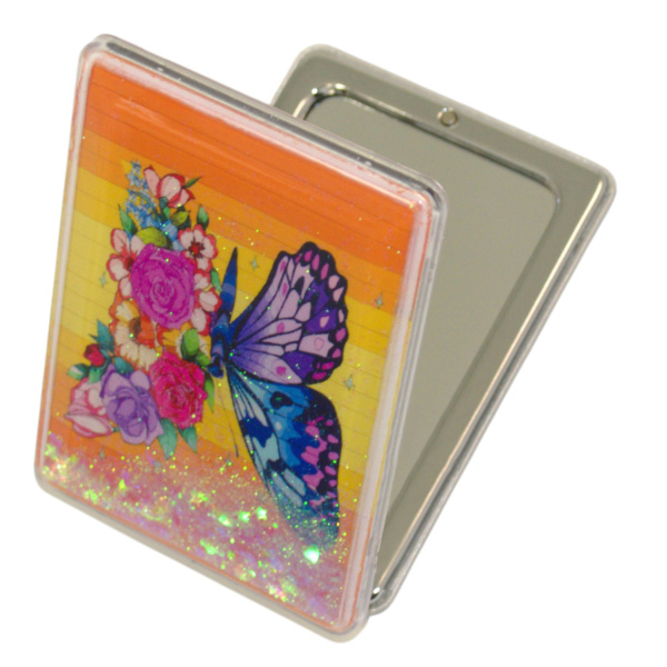 Фото Зеркало компактное Weisen WS-182-1 Блестки, прямоугольное, 8,5х6 см (Зеркала карманные)