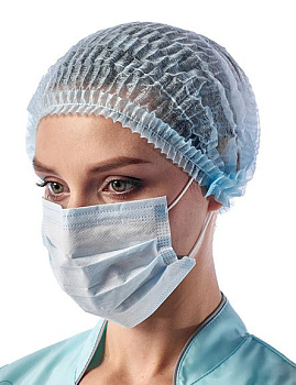 Маска Medicosm защитная одноразовая трехслойная на резинке голубая, 50 шт.