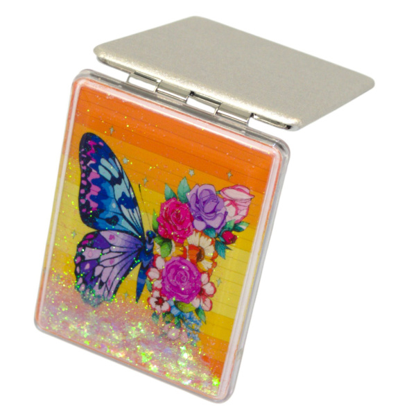 Фото Зеркало компактное Weisen WS-182-1 Блестки, прямоугольное, 8,5х6 см (Зеркала карманные)