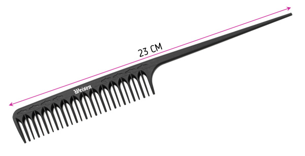 Фото Гребень Weisen CB126 с пластиковым хвостиком, карбон, 23,1 см, черный (Гребни)
