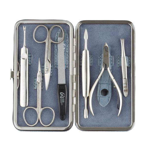 Фото Маникюрный набор GD 2171GBCR, 7 предметов, сего-голубой, крокодил (Маникюрно-педикюрные наборы)