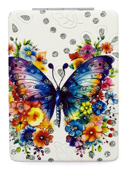 Фото Зеркало компактное Weisen WSPK-138-2 Бабочки, прямоугольное, 8,5х6,2 см (Зеркала карманные)