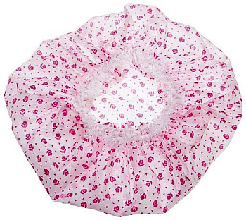 Шапочка для душа Dewal Beauty DBH1 с кружевом белая с розовыми цветами