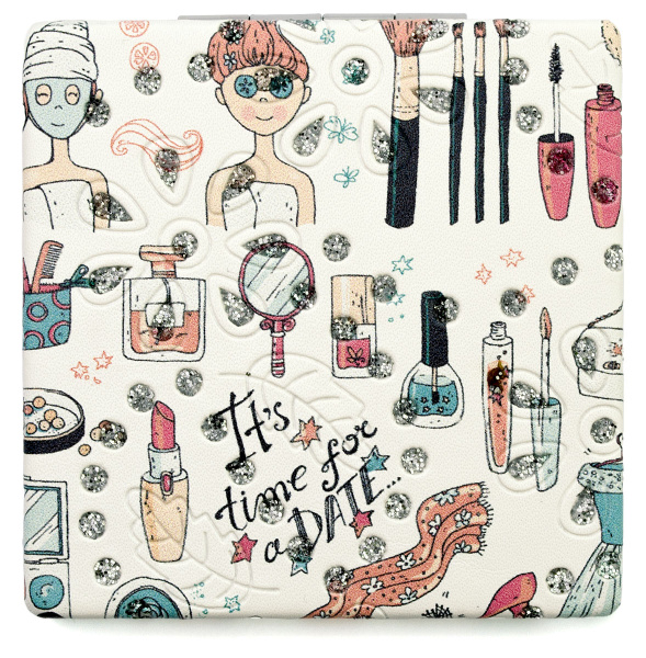 Фото Зеркало компактное Weisen WSPK-137-2 Beauty time, квадратное, 7,2х7,2 см (Зеркала карманные)