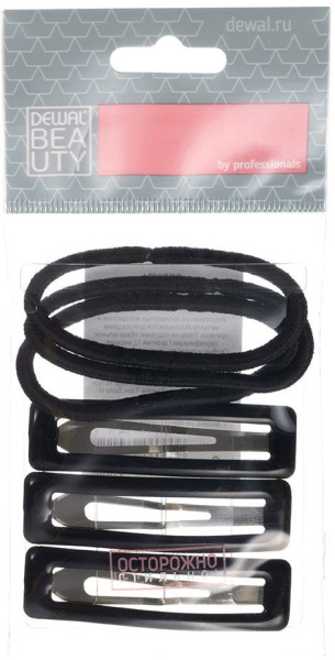 Фото Набор для причесок Dewal Beauty DBR3774 черный, заколки клик-клак 3 шт., резинки 3 шт. (Резинки)