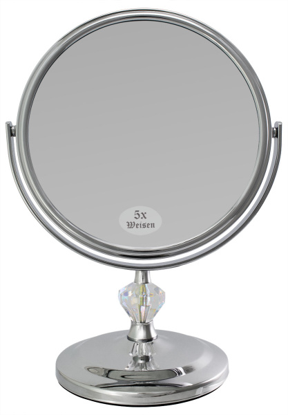Фото Зеркало Weisen BIC-1066-3 Silver, настольное малое, 1 кристалл, 5X-увеличение, h 17 см (Зеркала настольные)