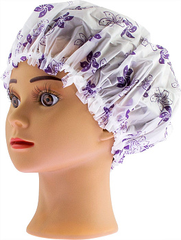 Шапочка для душа Weisen WSDB-01 белая с фиолетовыми цветами