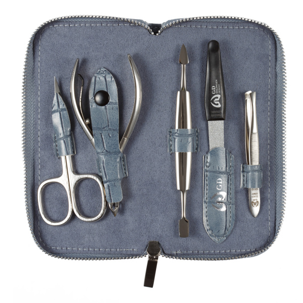 Фото Маникюрный набор GD 2153GBCR, 5 предметов, серо-голубой, крокодил (Маникюрно-педикюрные наборы)