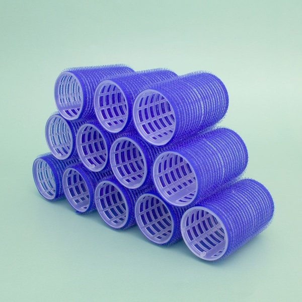 Фото Бигуди на липучке harizma h10551-40 синие, 40 х 63 мм, 12 шт. (Бигуди-липучки)