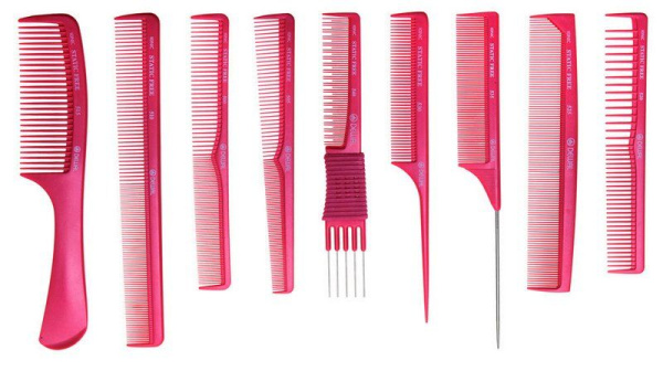 Фото Набор гребней Dewal CO-9-RED в чехле, 9 предметов (Гребни)