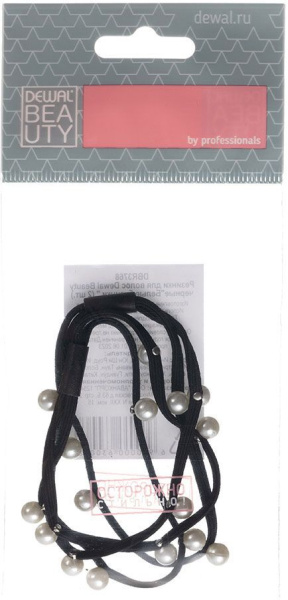 Фото Резинки для волос Dewal Beauty DBR3768 Белые бусинки, черные, 2 шт. (Резинки)