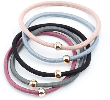 Резинки для волос Dewal Beauty DBR69 для волос цветные с бусинками, 5 шт.