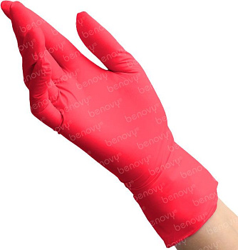 Перчатки Benovy WM-NPFFT-RD-CL01 нитриловые, красные, одноразовые XS, 100 шт.