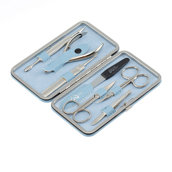 Маникюрный набор GD 2171GBSM, 7 предметов, сего-голубой, гладкая кожа