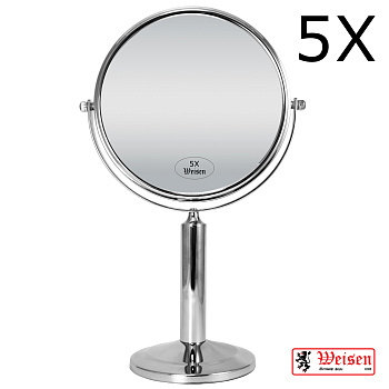 Зеркало настольное Weisen WS-521BD-CHR, хром, 5X-увеличение, d 19 см, h 34,5 см