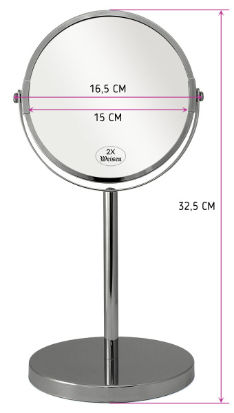 Фото Зеркало Weisen WS-104B-CHR настольное, хром, 2Х-увеличение, d15см, h 32,5 см (Зеркала настольные)