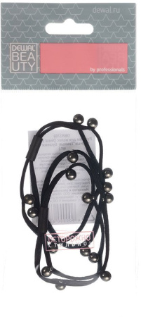 Фото Резинки для волос Dewal Beauty DBR3769 Темные бусинки, черные, 2 шт. (Резинки)