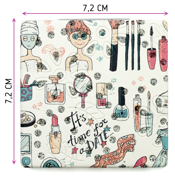 Фото Зеркало компактное Weisen WSPK-137-2 Beauty time, квадратное, 7,2х7,2 см (Зеркала карманные)