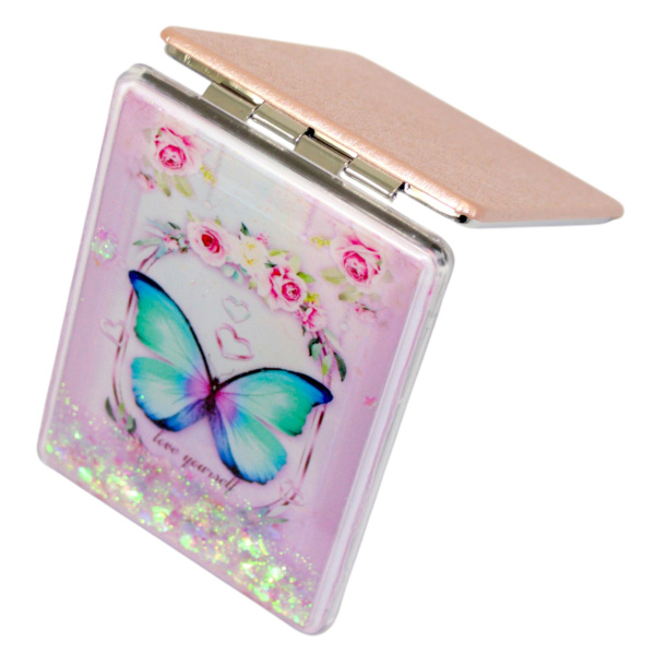 Фото Зеркало компактное Weisen WS-182-3 Блестки, прямоугольное, 8,5х6 см (Зеркала карманные)