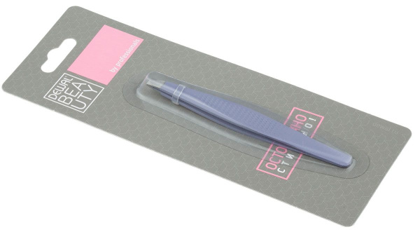 Фото Пинцет косметический Dewal Beauty TW-80FY с ребристой вставкой, 9,5 см (Пинцеты для бровей)