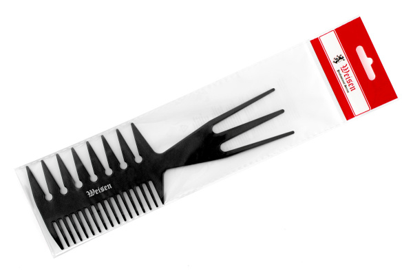 Фото Гребень для окрашивания Weisen ABS-75039 Black, хвостик "трезубец", 21 см, черный (Гребни)