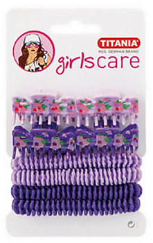 Набор Titania 8008 GIRL заколки 4 шт. и резинки 4 шт., фиолетовые
