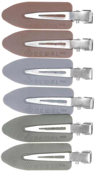 Фото Зажим для волос Dewal CL23brown/green/grey Лепесток, пластик, 6 см, 6 шт. (Зажимы)