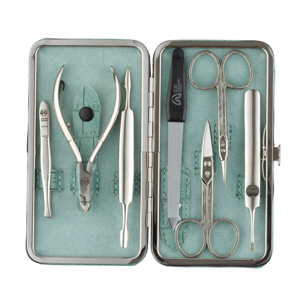 Фото Маникюрный набор GD 2171GRCR, 7 предметов, зеленый, крокодил (Маникюрно-педикюрные наборы)