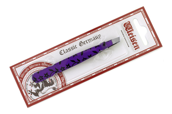 Фото Пинцет для бровей Weisen RRK-701Purple скошенный, 9,5 см, фиолетовый  (Пинцеты для бровей)