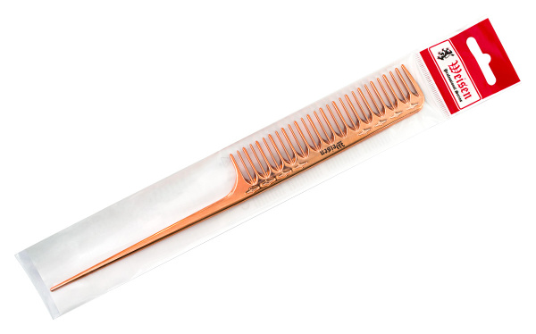 Фото Гребень Weisen CB126-GOLD с пластиковым хвостиком, 23 см, красное золото (Гребни)