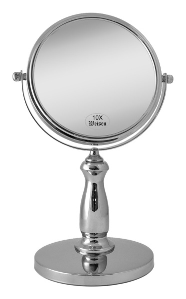 Фото Зеркало Weisen WS-C30-CHR настольное, хром,10Х-увеличение, d 15см, h 28,5 см (Зеркала настольные)