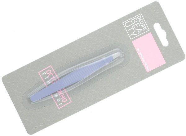 Фото Пинцет косметический Dewal Beauty TW-80FY с ребристой вставкой, 9,5 см (Пинцеты для бровей)