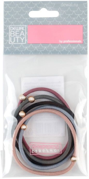 Фото Резинки для волос Dewal Beauty DBR69 для волос цветные с бусинками, 5 шт. (Резинки)