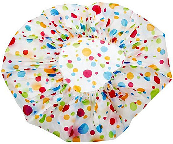 Шапочка для душа Dewal Beauty DBH3 белая с цветным горохом